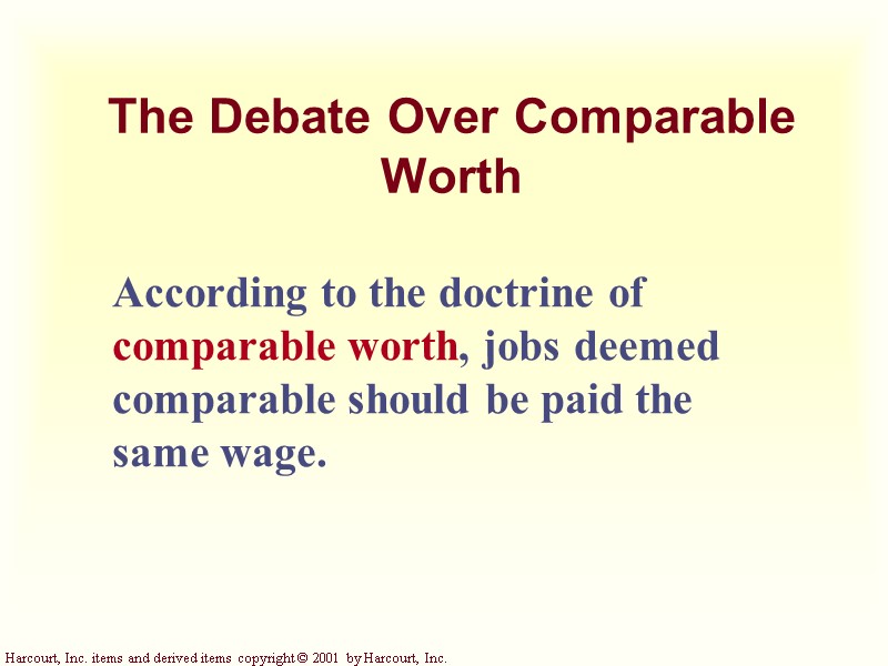 The Debate Over Comparable Worth According to the doctrine of comparable worth, jobs deemed
